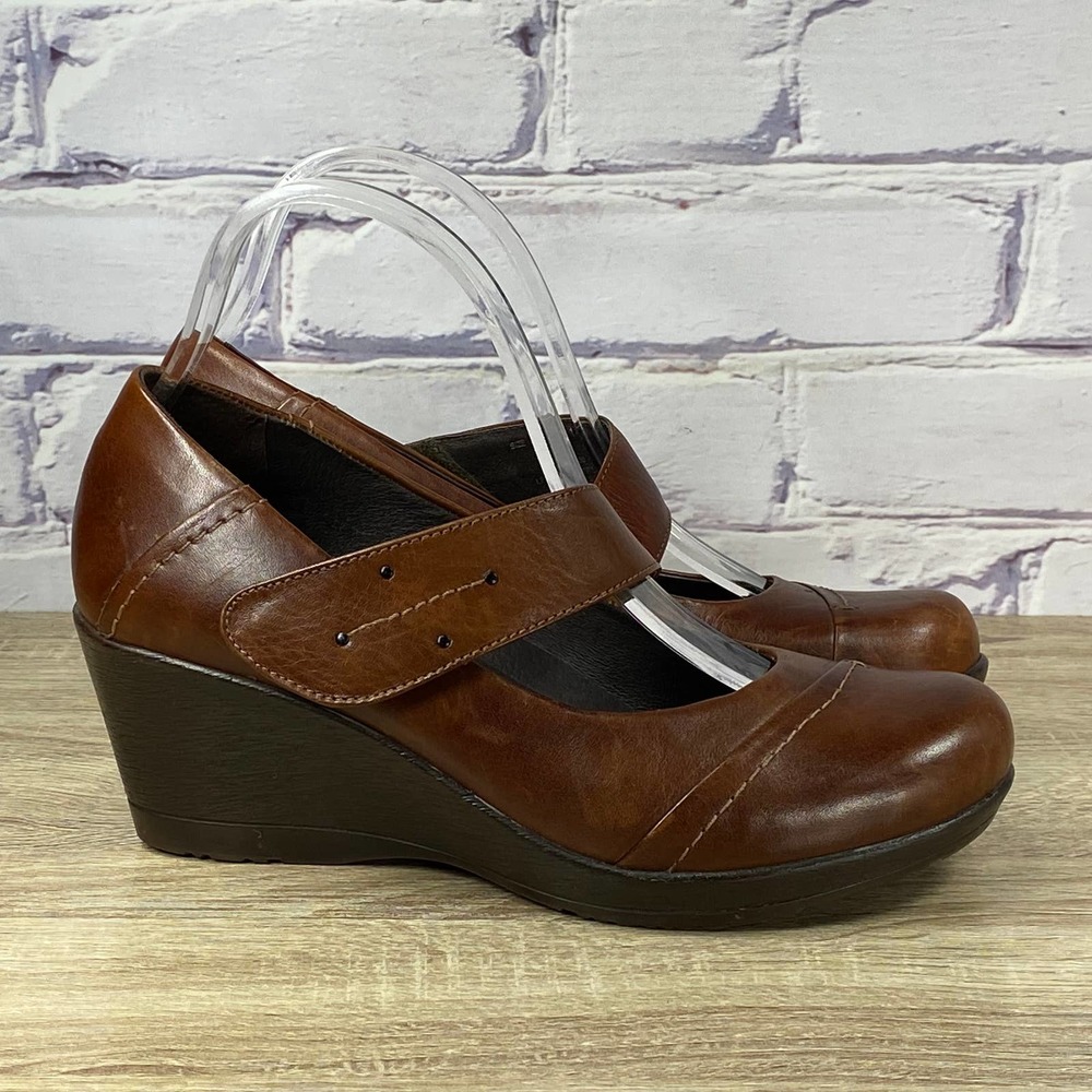 Dansko Fanny Brown Leather Mary Jane Wedge Heel Shoes 40
